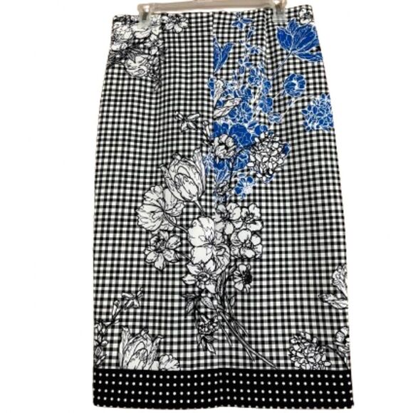 LABEL by 5 twelve Prince of Wales Check Floral Business Office Pencil Skirt Sz-M - Picture 8 of 8